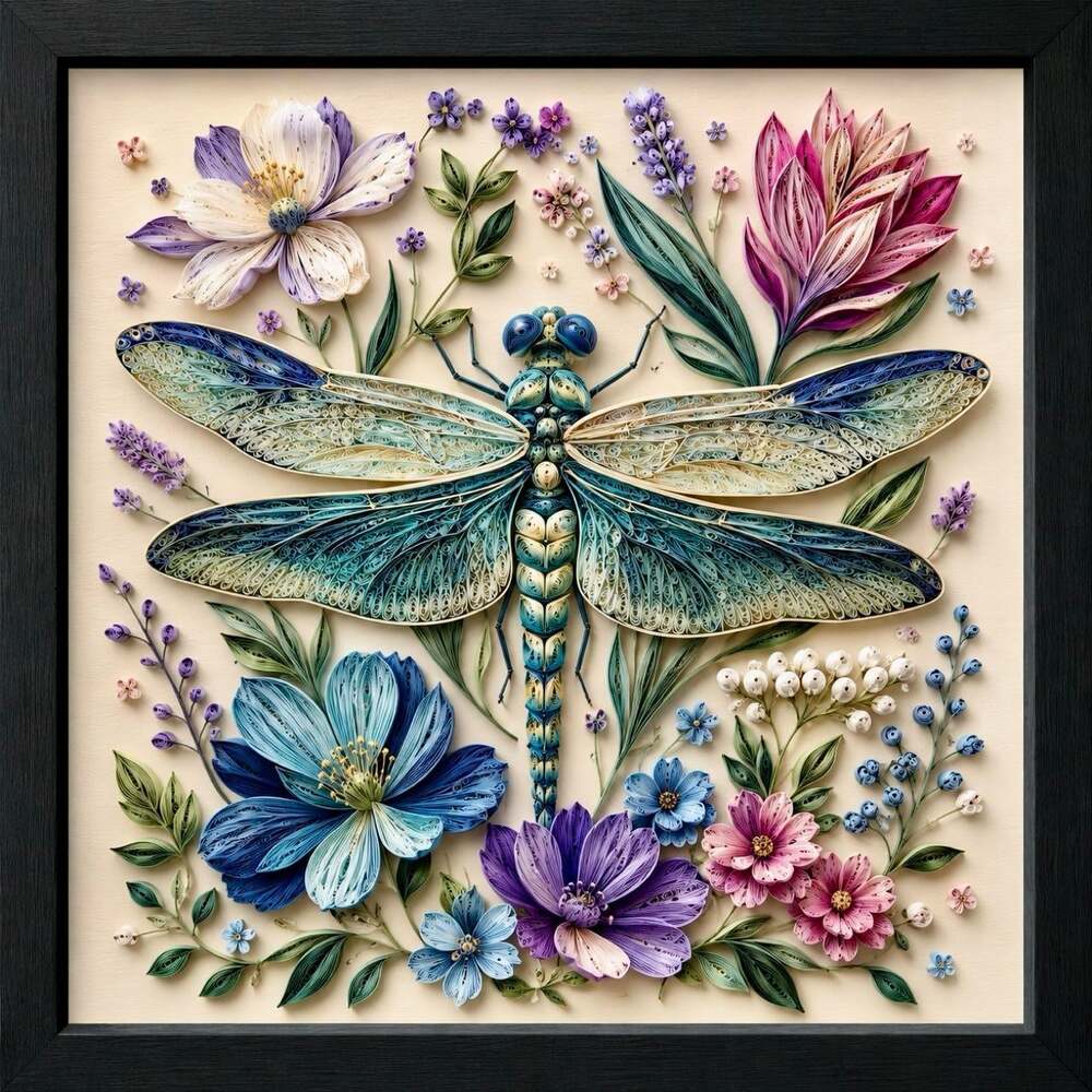 8 X 8 Black Framed Dragonfly Quilling 4335